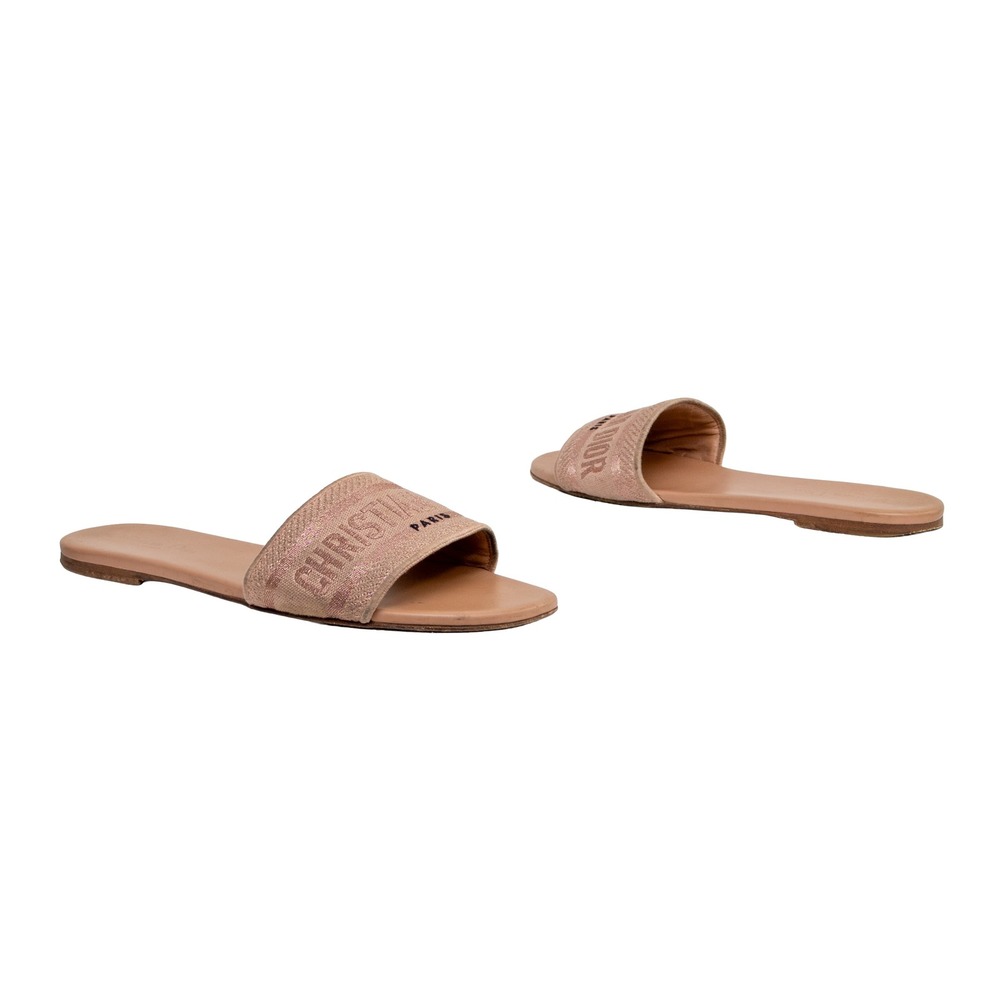 Christian Dior Dway Slide Sandals Pink Nude Embroidered Logo Size EU 41 US 11